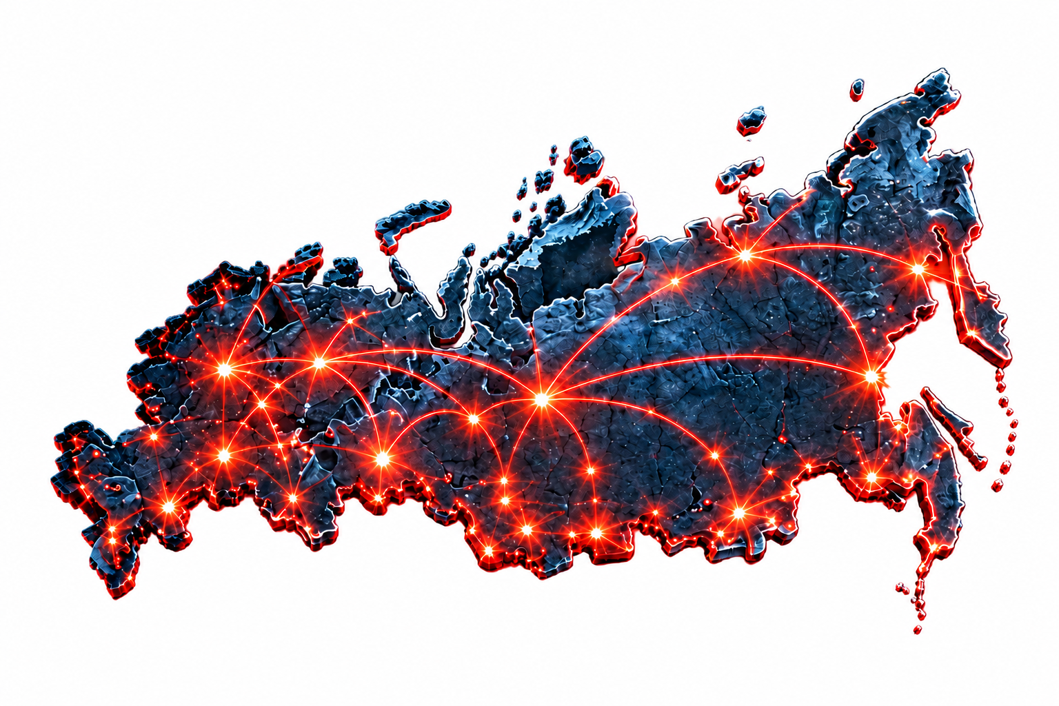 Карта России с сетью строительных объектов